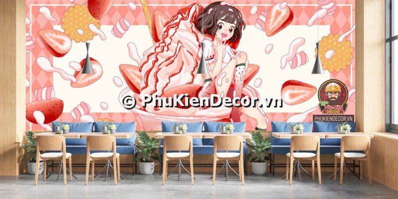 Mẫu tranh decal dán tường 3d tiệm kem - Tone Xanh Hồng dịu dàng Mẫu tranh decal dán tường 3d tiệm kem - Tone Xanh Hồng dịu dàng