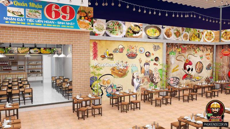 Mẫu tranh dán tường quán lẩu xiên que Mẫu tranh dán tường quán lẩu xiên que