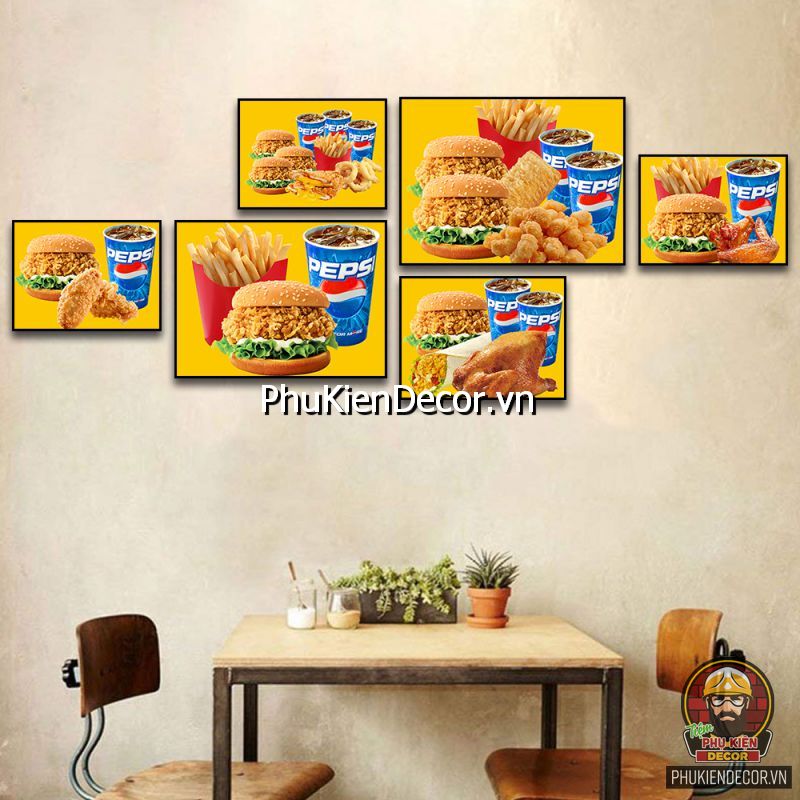Sử dụng mẫu tranh treo món đồ ăn nhanh mang màu sắc sặc sỡ Sử dụng mẫu tranh treo món đồ ăn nhanh mang màu sắc sặc sỡ