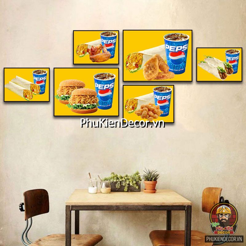 Sử dụng mẫu tranh treo món đồ ăn nhanh mang màu sắc sặc sỡ Sử dụng mẫu tranh treo món đồ ăn nhanh mang màu sắc sặc sỡ