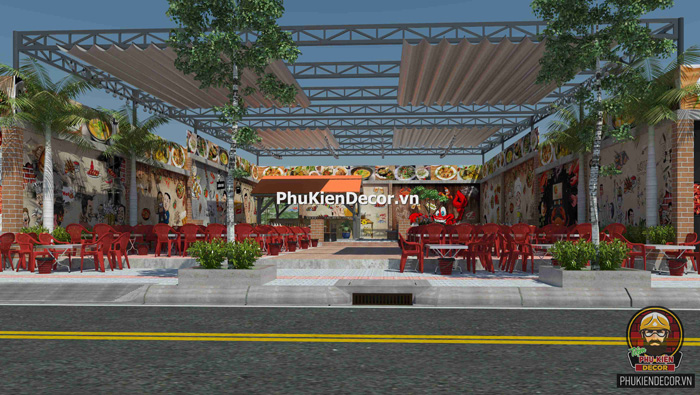 Mô hình trang trí quán Lẩu nướng Bình dân sân vườn Mô hình trang trí quán Lẩu nướng Bình dân sân vườn
