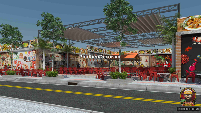 Mô hình trang trí quán Lẩu nướng Bình dân sân vườn Mô hình trang trí quán Lẩu nướng Bình dân sân vườn