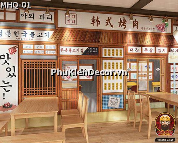 Setup trang trí Mô hình Lẩu Nướng Hàn Quốc (K-BBQ) bằng tranh dán tường 3D Setup trang trí Mô hình Lẩu Nướng Hàn Quốc (K-BBQ) bằng tranh dán tường 3D
