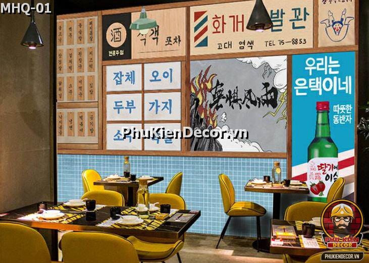Setup trang trí Mô hình Lẩu Nướng Hàn Quốc (K-BBQ) bằng tranh dán tường 3D Setup trang trí Mô hình Lẩu Nướng Hàn Quốc (K-BBQ) bằng tranh dán tường 3D