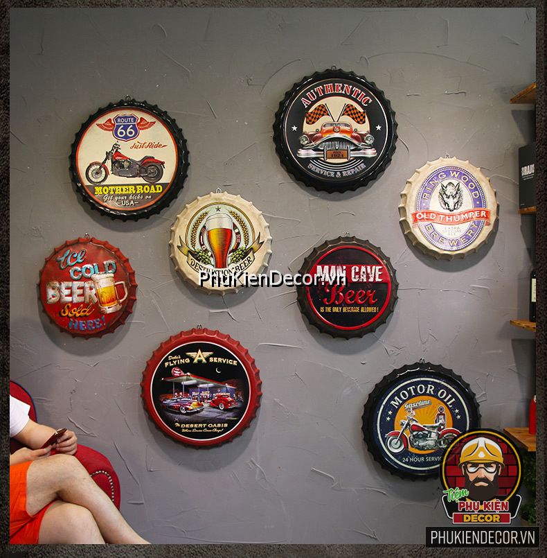 Nắp chai Bia trang trí mang các phong cách Retro, Vintage, Loft Nắp chai Bia trang trí mang các phong cách Retro, Vintage, Loft