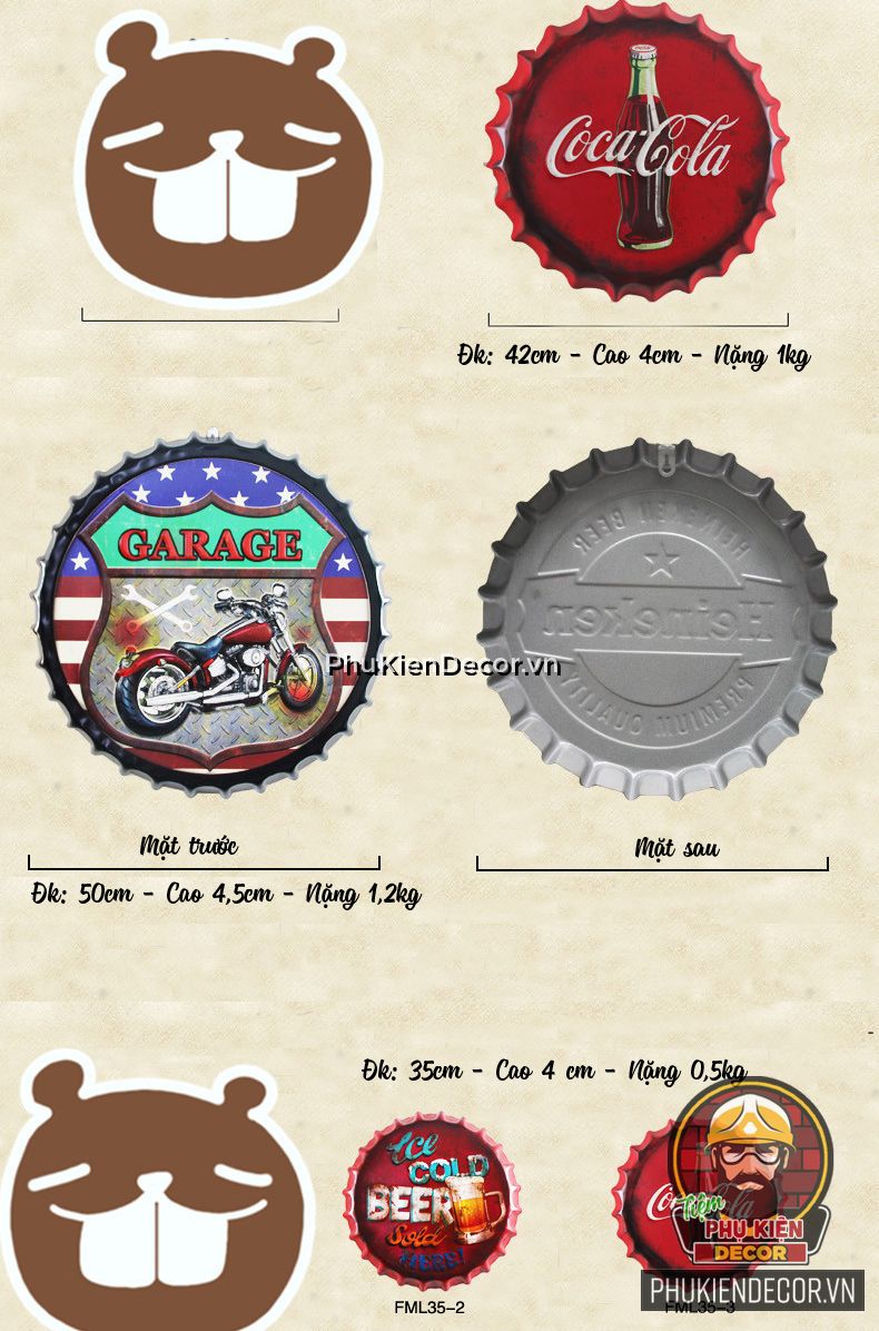 Các kích thước mẫu Nắp chai bia treo tường Trang trí quán Cafe, quán Beer thông dụng Các kích thước mẫu Nắp chai bia treo tường Trang trí quán Cafe, quán Beer thông dụng