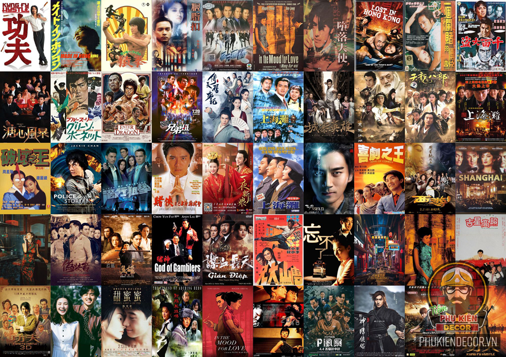 Set decal dán tường, kích thước 20x30 chủ đề Poster Film Hồng Kong Set decal dán tường, kích thước 20x30 chủ đề Poster Film Hồng Kong