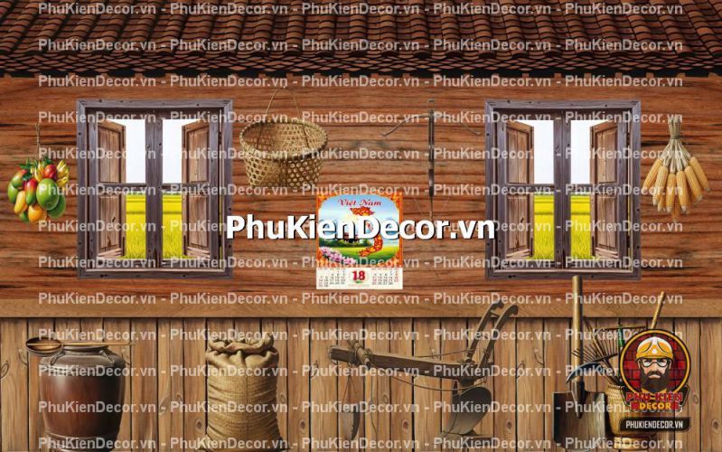 Trang trí quán ăn bằng tranh tường 3D vách gỗ cũ Trang trí quán ăn bằng tranh tường 3D vách gỗ cũ