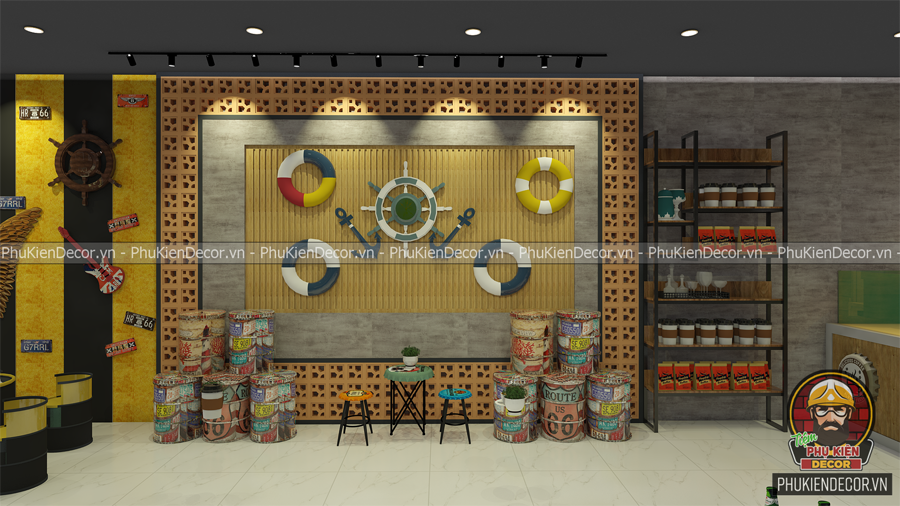 Phao trang trí, Bánh lái, Neo tàu thủy, những đồ thích hợp để thiết kế nội thất quán Cafe nhỏ đẹp Phao trang trí, Bánh lái, Neo tàu thủy, những đồ thích hợp để thiết kế nội thất quán Cafe nhỏ đẹp