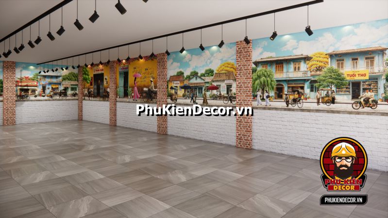 Ý tưởng thiết quán ăn Sài Gòn thời bao cấp  Tranh Sài Gòn xưa, cảnh sinh hoạt đời thường như các tiệm bánh mì, quán ăn sáng trong thành phố.