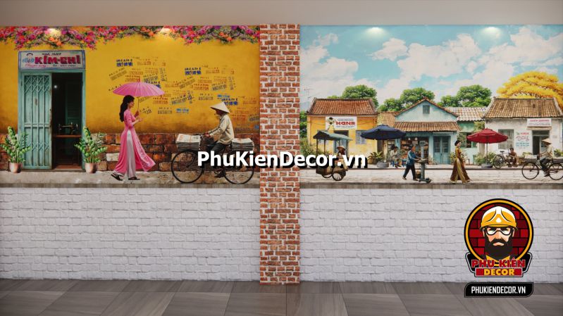 Mẫu thiết kế quán Phở Sài Gòn xưa Mẫu thiết kế quán phở Sài Gòn xưa, với nội thất cổ điển và tranh dán tường phong cách Sài Gòn xưa tạo không gian ấm áp.