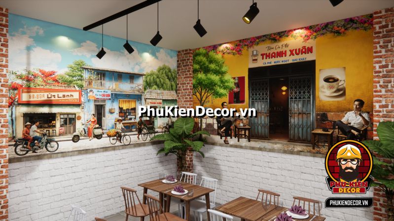 Mẫu thiết kế quán Phở Sài Gòn xưa Mẫu thiết kế quán phở Sài Gòn xưa, với nội thất cổ điển và tranh dán tường phong cách Sài Gòn xưa tạo không gian ấm áp.