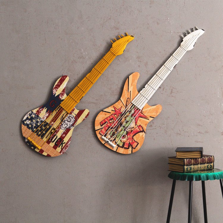 Đàn Guitar treo tường Trang trí phong cách Vintage, Retro - Decor quán Cafe, Bia, Quán ăn, Nhà hàng