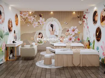 Thiết Kế Spa Dưỡng Sinh Đông Y - Vật Lý Trị Liệu: Mẫu Spa Tạo Điểm Nhấn Thư Giãn Với Tranh Hoa Nến, Đá, Thảo Mộc