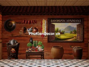 Trang Trí Quán Với Tranh Dán Tường Vách Gỗ Cũ - Mang Đậm Phong Cách Làng Quê Việt