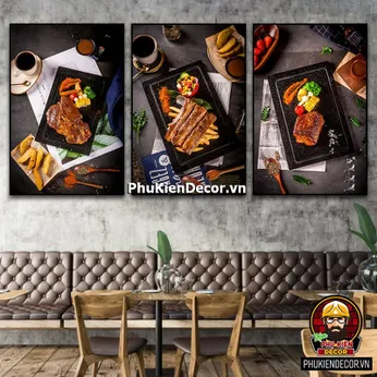 Tranh treo tường trang trí quán bò bít tết - bò nướng thơm ngon hấp dẫn, góp phần nổi bật quán và lôi cuốn khách hàng