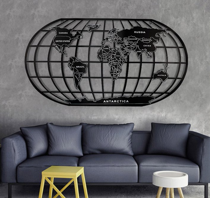 Bản đồ Thế giới sắt mỹ thuật, trang trí treo tường Quán Nhà ở, Căn hộ, Quán Cafe, Nhà hàng