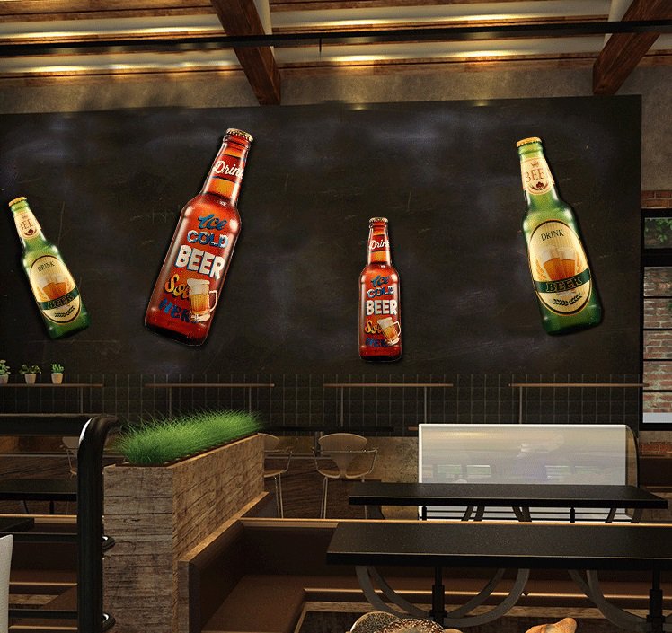 Mô hình Chai bia sắt 3D Khổng lồ treo tường, trang trí Quán Bia, Cafe, Bar, Pub, Nhà hàng