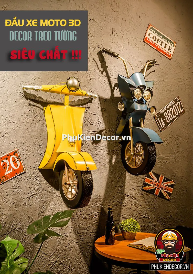 Mô hình đầu Xe Mô tô 3D trang trí - xe Vespa cổ điển treo tường ...