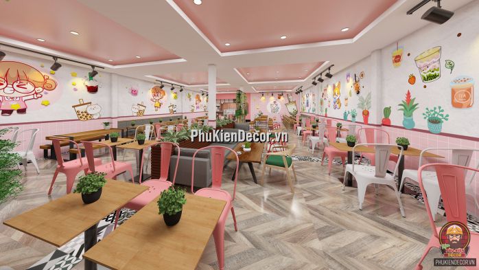 Tổng hợp các mẫu tranh dán tường 3D trang trí quán Trà sữa, Trà chanh đẹp