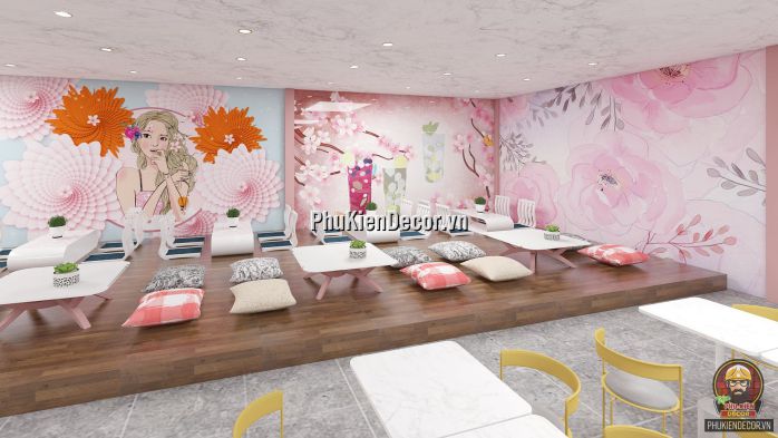 Tổng hợp các mẫu Tranh dán tường 3D trang trí quán Trà sữa, Trà chanh đẹp Tổng hợp các mẫu Tranh dán tường 3D trang trí quán Trà sữa, Trà chanh đẹp