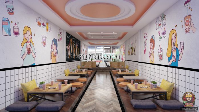 Tổng hợp các mẫu Tranh dán tường 3D trang trí quán Trà sữa, Trà chanh đẹp Tổng hợp các mẫu Tranh dán tường 3D trang trí quán Trà sữa, Trà chanh đẹp