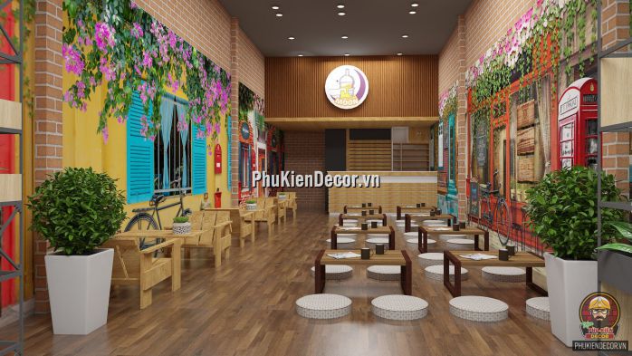 Tổng hợp các mẫu tranh dán tường 3D trang trí quán Trà sữa, Trà chanh đẹp