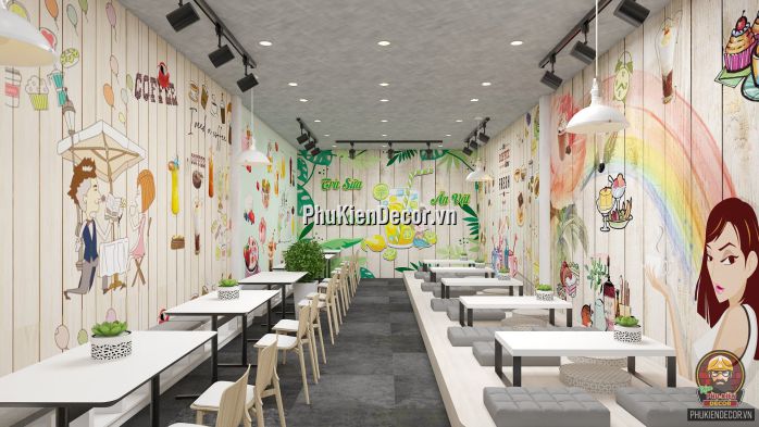 Tổng hợp các mẫu Tranh dán tường 3D trang trí quán Trà sữa, Trà chanh đẹp Tổng hợp các mẫu Tranh dán tường 3D trang trí quán Trà sữa, Trà chanh đẹp