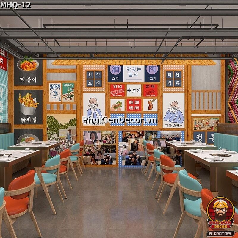 Trang trí Quán Ăn Hàn Quốc đơn giản bình dân bằng tranh dán tường 3D Trang trí Quán Ăn Hàn Quốc đơn giản bình dân bằng tranh dán tường 3D