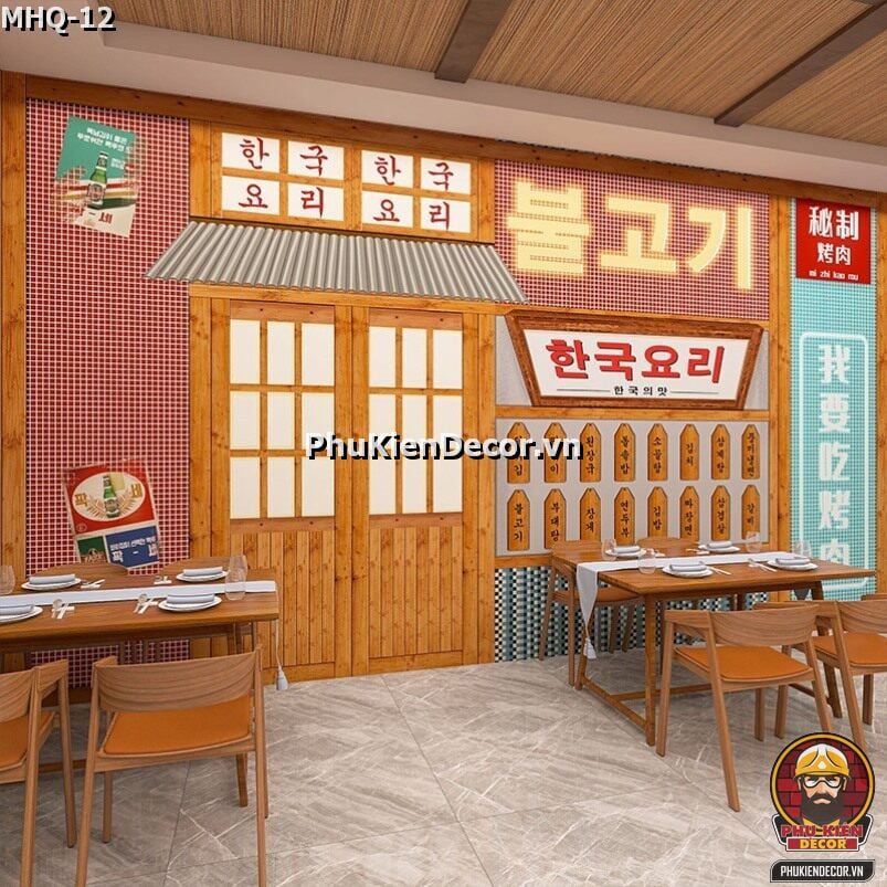 Trang trí Quán Ăn Hàn Quốc đơn giản bình dân bằng tranh dán tường 3D Trang trí Quán Ăn Hàn Quốc đơn giản bình dân bằng tranh dán tường 3D