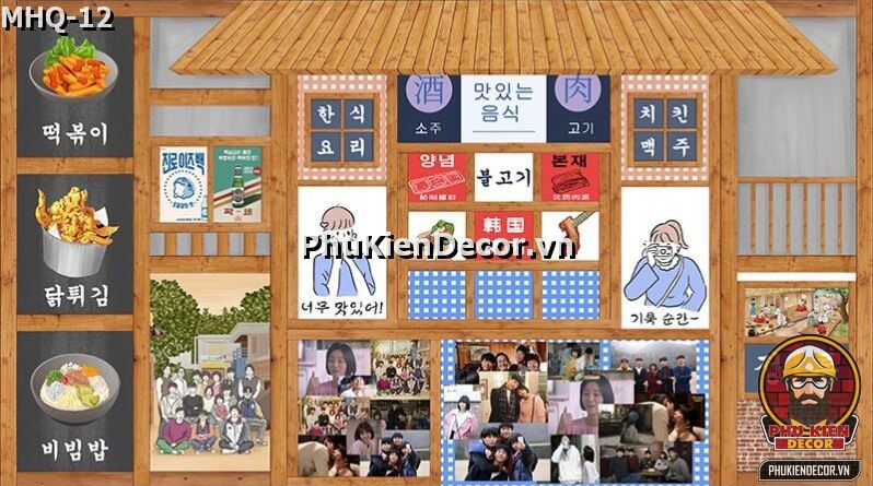 Trang trí Quán Ăn Hàn Quốc đơn giản bình dân bằng tranh dán tường 3D Trang trí Quán Ăn Hàn Quốc đơn giản bình dân bằng tranh dán tường 3D