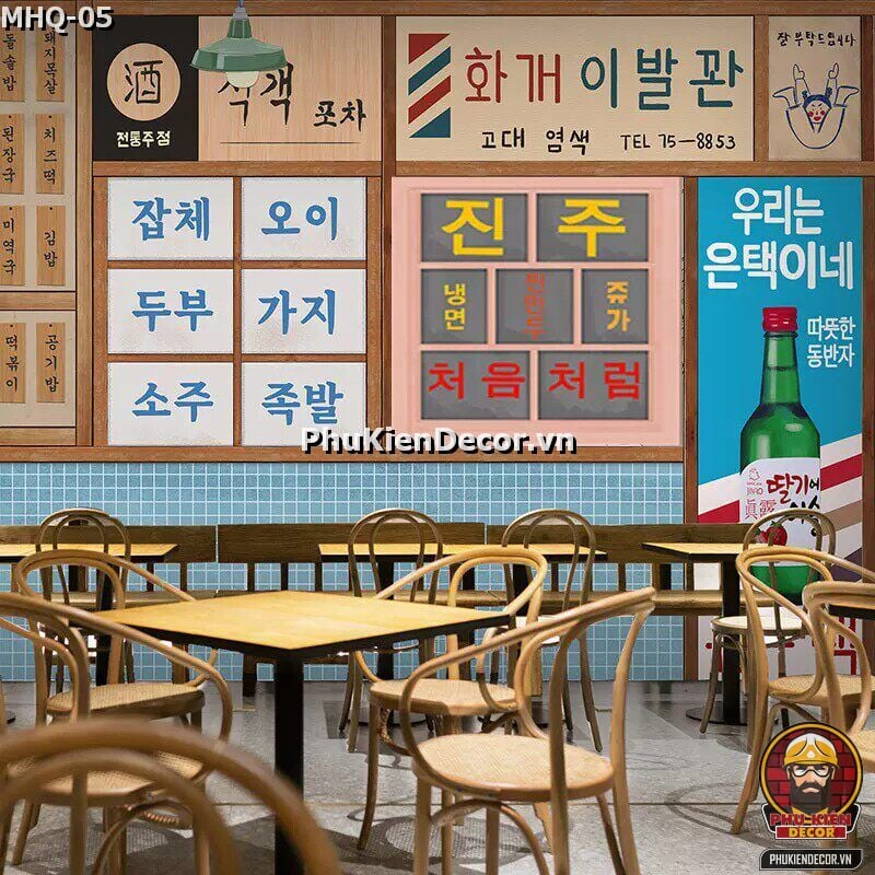 Trang trí quán Lẩu nướng Buffee BBQ Hàn Quốc bằng Tranh dán tường 3D Trang trí quán Lẩu nướng Buffee BBQ Hàn Quốc bằng Tranh dán tường 3D