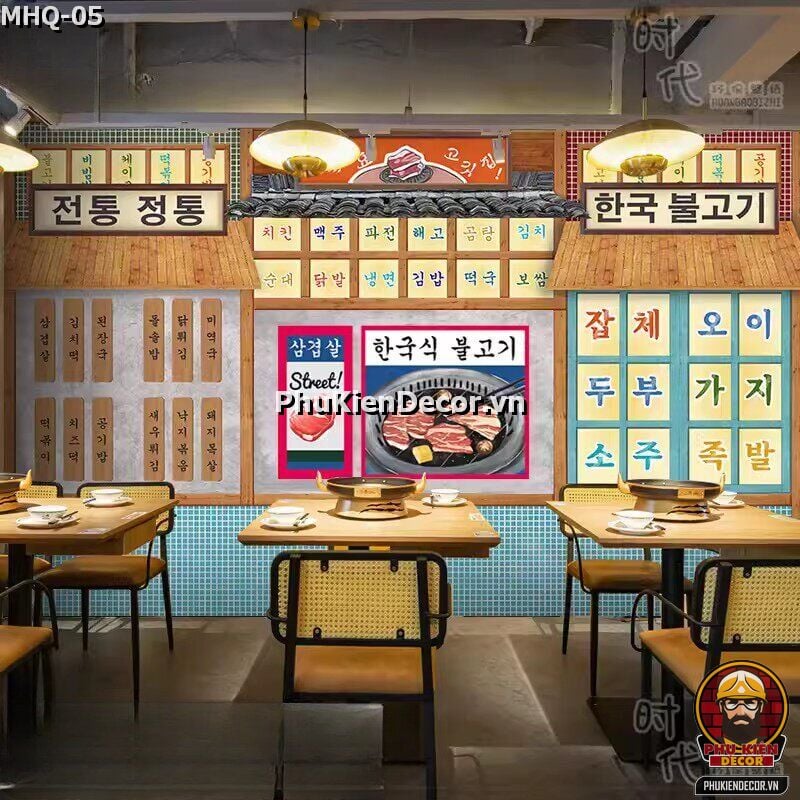 Trang trí quán Lẩu nướng Buffee BBQ Hàn Quốc bằng Tranh dán tường 3D Trang trí quán Lẩu nướng Buffee BBQ Hàn Quốc bằng Tranh dán tường 3D