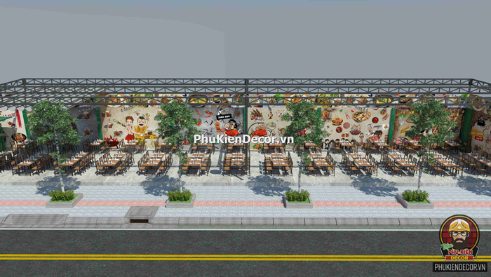 Trang trí quán Lẩu nướng Xiên que bằng Tranh dán tường 3D độc đáo Trang trí quán Lẩu nướng Xiên que bằng Tranh dán tường 3D độc đáo