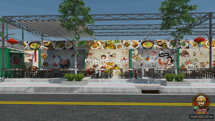 Trang trí quán Lẩu nướng Xiên que bằng Tranh dán tường 3D độc đáo Trang trí quán Lẩu nướng Xiên que bằng Tranh dán tường 3D độc đáo