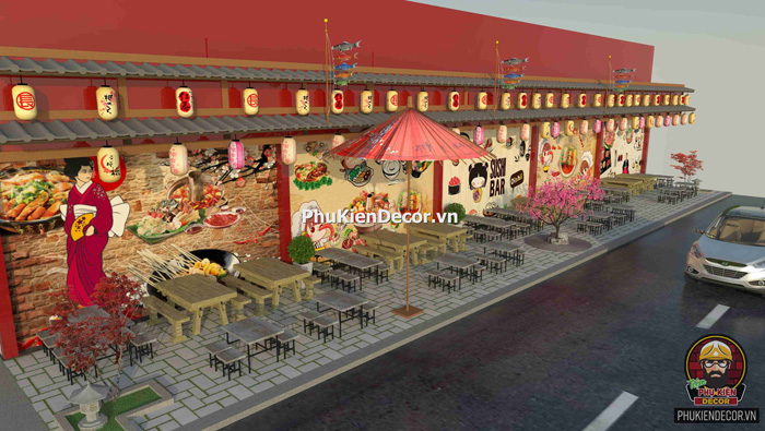 Trang trí thiết kế Quán Lẩu Nướng Xiên Que kiểu Nhật Bản Trang trí thiết kế Quán Lẩu Nướng Xiên Que kiểu Nhật Bản