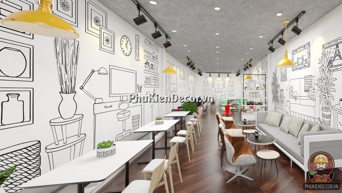 Trang trí quán Trà sữa - Văn phòng phong cách Truyện tranh 3D Trang trí quán Trà sữa - Văn phòng phong cách Truyện tranh 3D