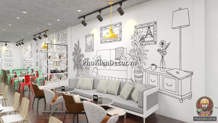 Trang trí quán Trà sữa - Văn phòng phong cách Truyện tranh 3D Trang trí quán Trà sữa - Văn phòng phong cách Truyện tranh 3D