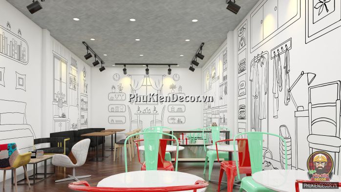 Trang trí quán Trà sữa - Văn phòng phong cách Truyện tranh 3D Trang trí quán Trà sữa - Văn phòng phong cách Truyện tranh 3D