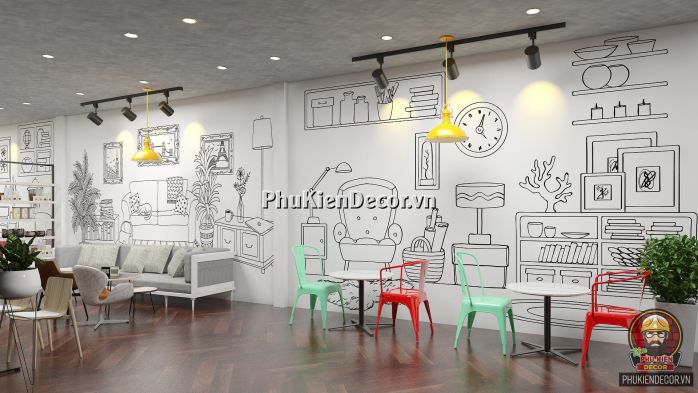 Trang trí quán Trà sữa - Văn phòng phong cách Truyện tranh 3D Trang trí quán Trà sữa - Văn phòng phong cách Truyện tranh 3D