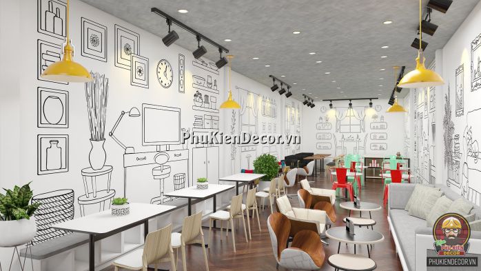 Trang trí quán Trà sữa - Văn phòng phong cách Truyện tranh 3D Trang trí quán Trà sữa - Văn phòng phong cách Truyện tranh 3D