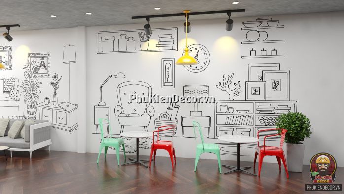 Trang trí quán Trà sữa - Văn phòng phong cách Truyện tranh 3D Trang trí quán Trà sữa - Văn phòng phong cách Truyện tranh 3D
