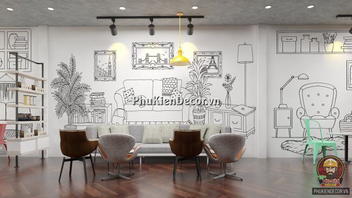 Trang trí quán Trà sữa - Văn phòng phong cách Truyện tranh 3D Trang trí quán Trà sữa - Văn phòng phong cách Truyện tranh 3D