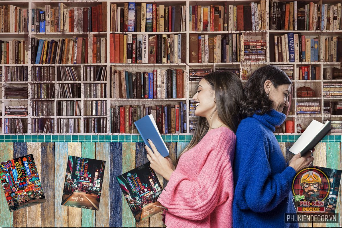 Mẫu Decal mô phỏng Tiệm sách báo cũ trang trí cho Quán Mẫu Decal mô phỏng Tiệm sách báo cũ trang trí cho Quán