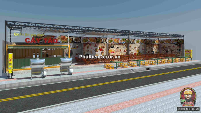 Tranh 3D dán tường trang trí quán Lẩu Nướng Xiên Que có mái che ngoài trời Tranh 3D dán tường trang trí quán Lẩu Nướng Xiên Que có mái che ngoài trời