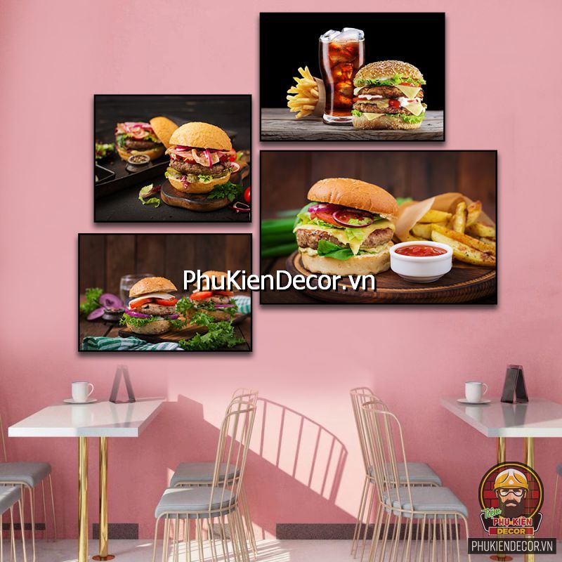 Hình ảnh tranh bánh mì hamburger treo tường hấp dẫn, tạo cảm giác ngon miệng hơn khi khách ghé tiệm  Hình ảnh tranh bánh mì hamburger treo tường hấp dẫn, tạo cảm giác ngon miệng hơn khi khách ghé tiệm