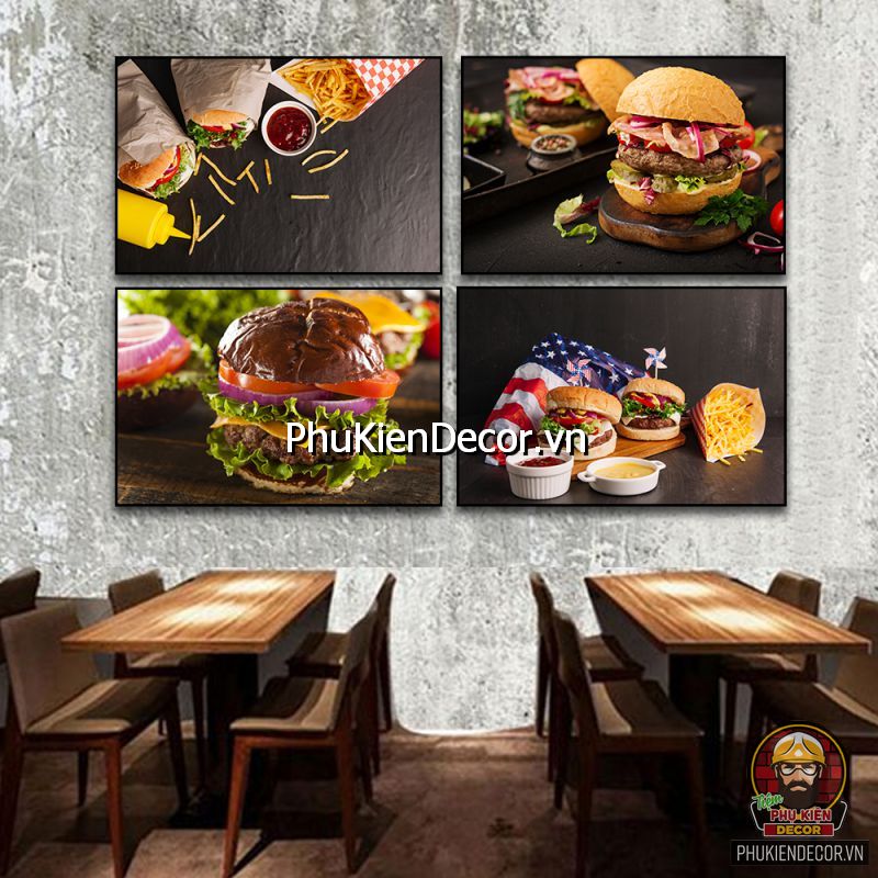 Hình ảnh tranh bánh mì hamburger treo tường hấp dẫn, tạo cảm giác ngon miệng hơn khi khách ghé tiệm  Hình ảnh tranh bánh mì hamburger treo tường hấp dẫn, tạo cảm giác ngon miệng hơn khi khách ghé tiệm