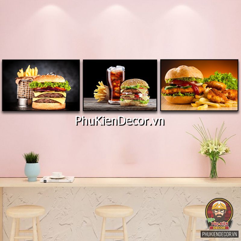 Tranh canvas treo tường bánh hamburger đơn giản nhưng cực thu hút Tranh canvas treo tường bánh hamburger đơn giản nhưng cực thu hút
