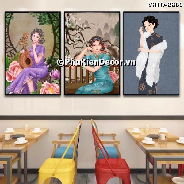 Tranh cô gái đương đại yêu kiều, quyến rũ trong bộ sườn xám truyền thống của Trung Quốc Tranh cô gái đương đại yêu kiều, quyến rũ trong bộ sườn xám truyền thống của Trung Quốc