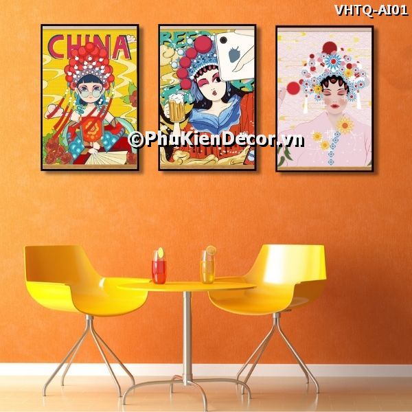 Tranh cô gái Trung Hoa kinh kịch nghệ thuật đương đại phong cách hiện đại, cá tính Tranh cô gái Trung Hoa kinh kịch nghệ thuật đương đại phong cách hiện đại, cá tính